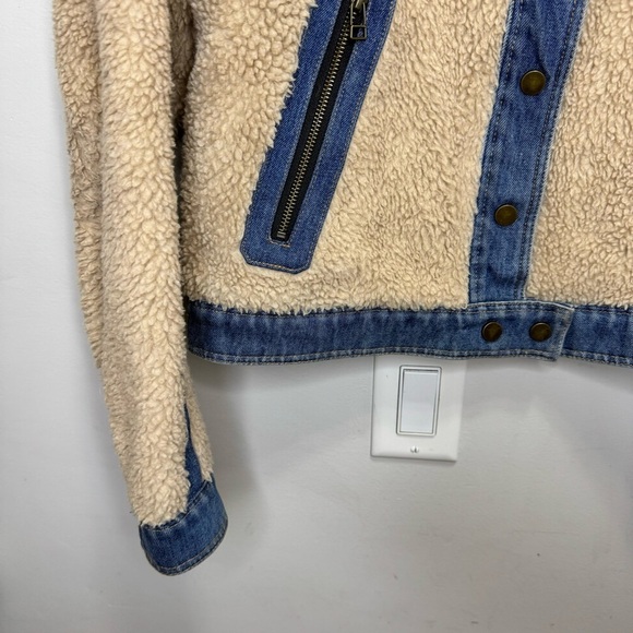 Veronica Beard Potter Cropped Denim-Trim Sherpa Jacket Size Medium - Picture 5 of 15